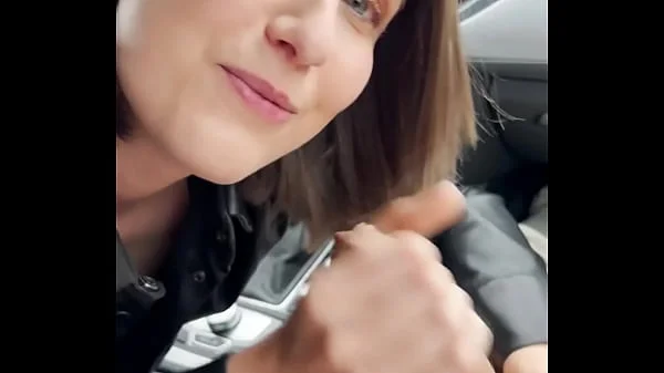 he really wants to get sucked in the car, so I stop to swallow his sperm