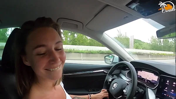 Wife gives amazing handjob while driving a car!