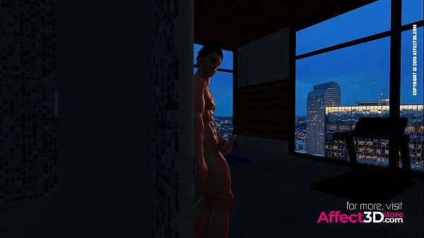 Muscle guy fucking a big tits futa babe in the shower in a 3d porn animation