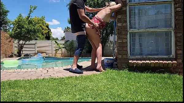 Helping my neighbors wife with her swimming pool,,standing outdoor upskirt fuck