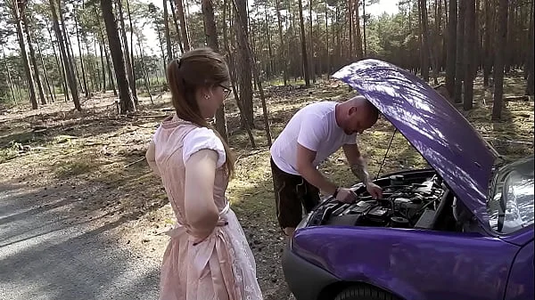 Bavarian Nerd Teen with Glasses TinyEmily get Fucked by Stranger at Car Break