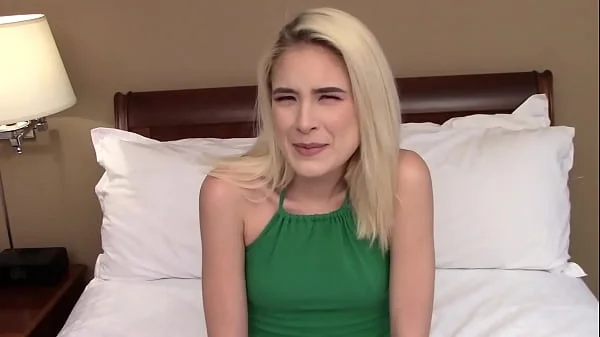 Skinny blonde amateur teen slobbers on a fat cock