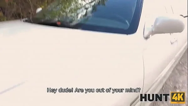 HUNT4K. Random passerby scores luxurious bride in the wedding limo
